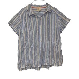 St. John’s Bay Blue White Striped Button Front Shirt Women’s Size L Cotton